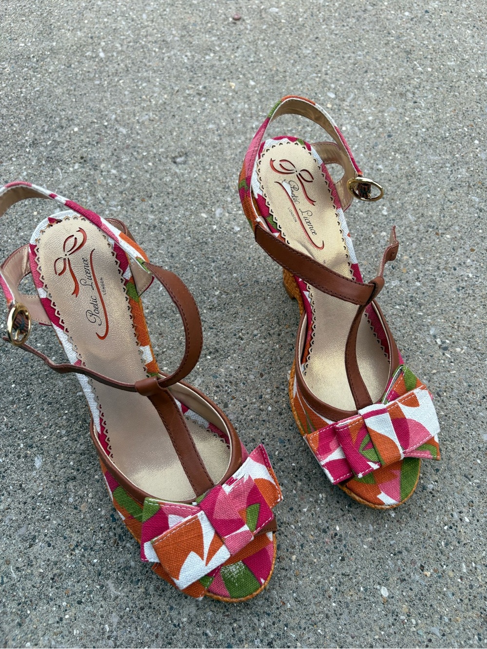 Whimsical Retro Behave Yourself Bow Wedge Sandals 39.5, 8.5